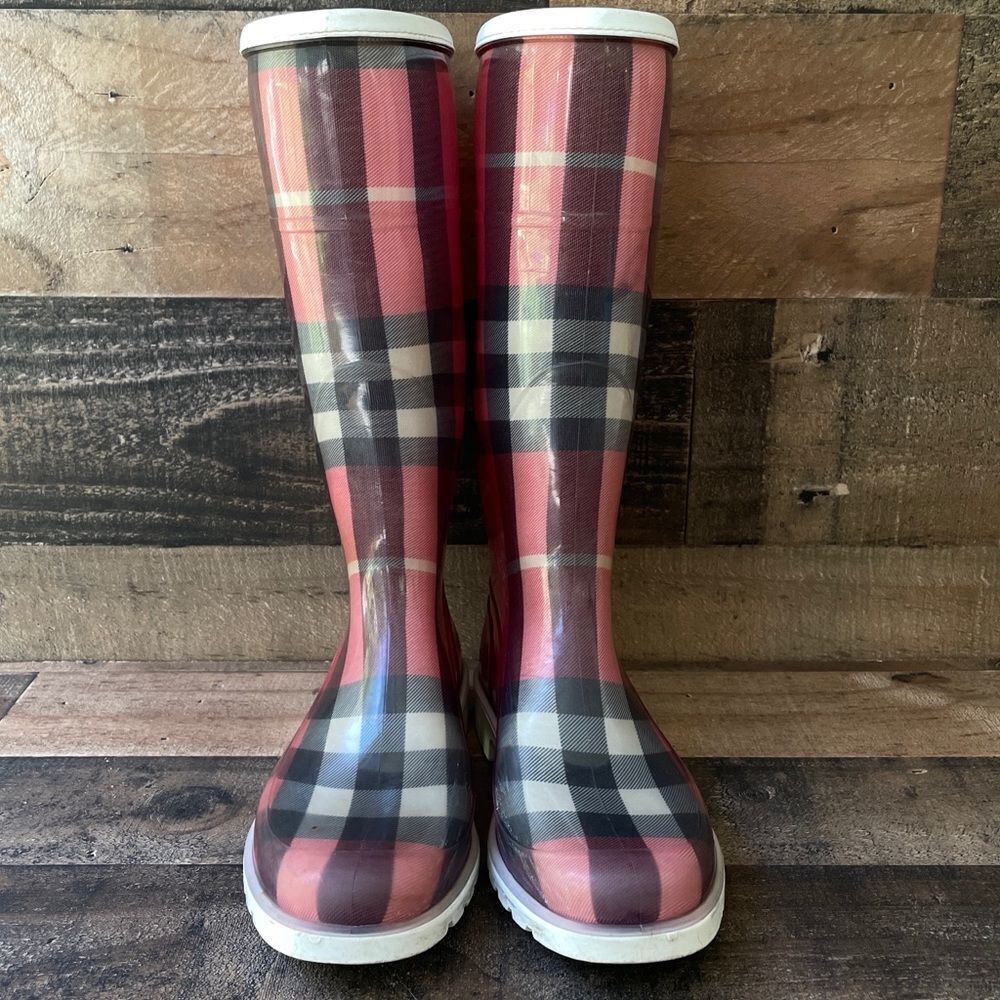 Burberry Nova Check Red Rain Boots Size 36/6 - Picture 3 of 13